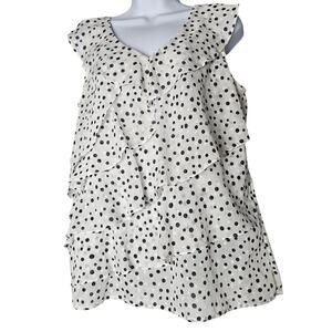 LOFT Black White Polka Dot Ruffle Sleeveless Blouse Women’s M Layering Top